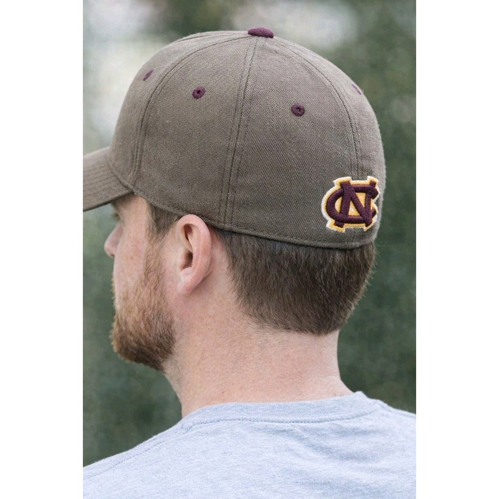 UNC Tar Heels Zephyr Fitted Hat 7 1/4 Khaki Burgundy Footprint Logo NCAA